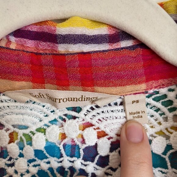 Soft Surroundings Gauzy Plaid Rainbow Oversized Button Down Shirt Petite Small - Picture 4 of 9